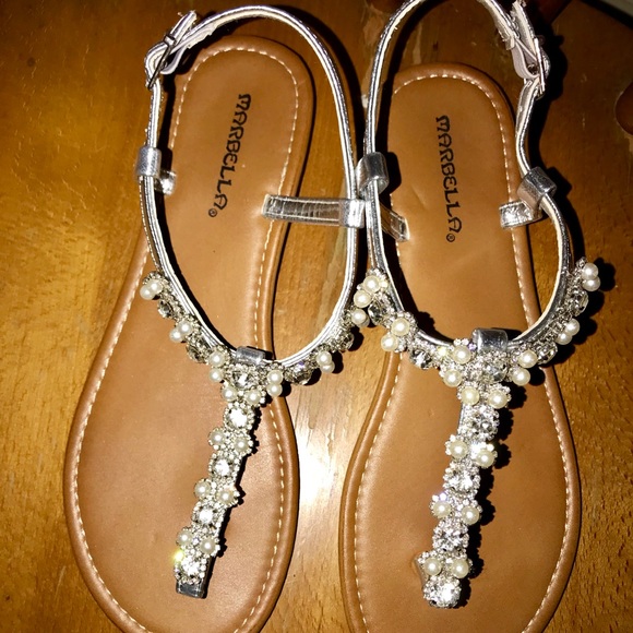 silver and pearl sandals